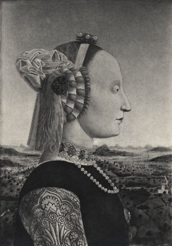 Anonimo — Pietro di Benedetto dei Franceschi (Piero della Francesca) - sec. XV - Ritratto di Battista Sforza — insieme